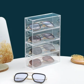 4 Слой Бяла Акрилна Прозрачна Плъзгаща кутии за очила, Използвана За съхранение на козметика, очила, Канцеларски материали, Играчки, бижута, Писалки и т.н