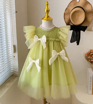 Продажби на дребно, ново сетчатое рокля с пеперуда за малки момичета, хубава празнична рокля на принцеса за деца на 2-7 години