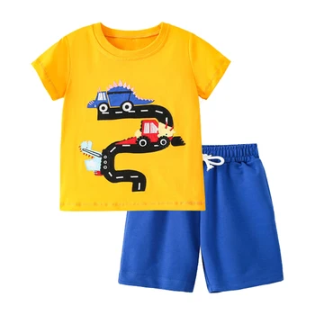 2023 Летни Нови детски Комплекти тениски с Анимационни герои за Малки момчета, Къс ръкав + Шорти, Костюм от 2 теми, Детска Мода памучен облекло за почивка
